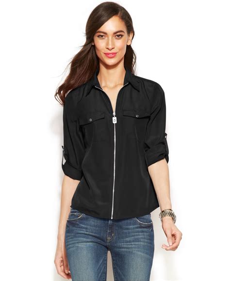 women's michael kors top 3 4 sleeve back zipper|Michael Kors tops for women.